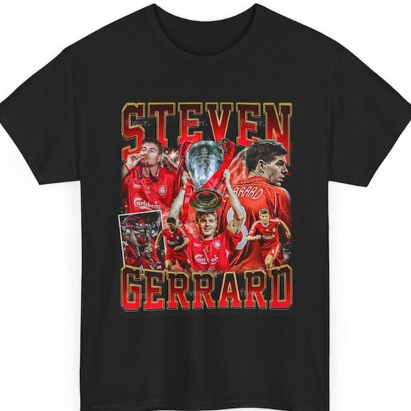 Retro Vintage 90s Graphic Steve Gerrard T-Shirt, Liverpool Shirt, Soccer T-Shirt - Picture 1 of 2